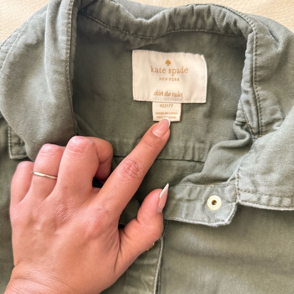 Kate Spade Girls Green Ruffled Field Jacket Gold Buttons Pockets - Picture 4 of 8